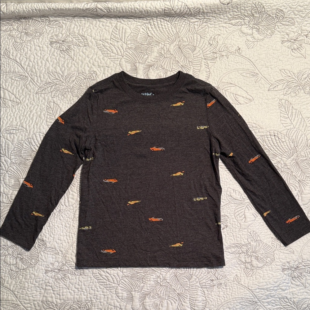 Cat & Jack Long Sleeve Shirt with Car Print - Dark Gray
